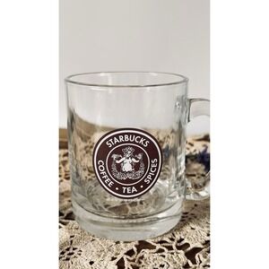 2008 Starbucks Glass Coffee Mug Etched Mermaid Coffee Tea Spices Logo
